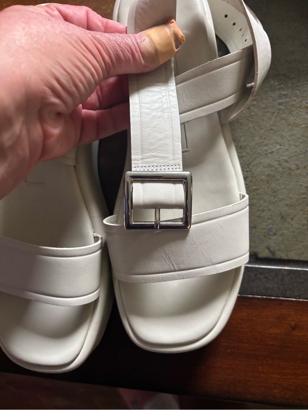 Zara off white silver tone hardware platform dual strap faux leather size 40 9 - Picture 6 of 6